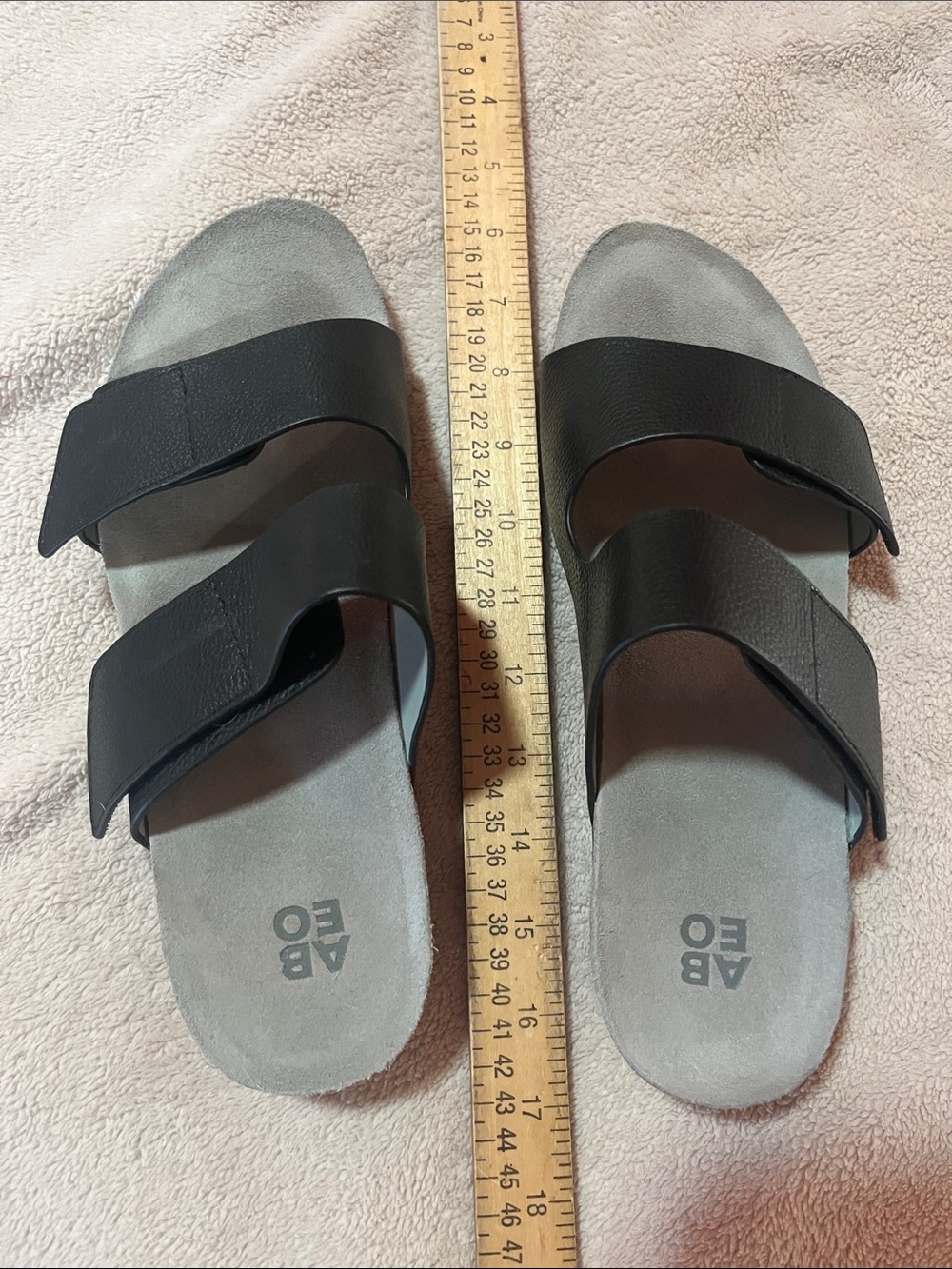 Abeo Gabie Black Dual-Strap Slide Sandals with Gray Footbed